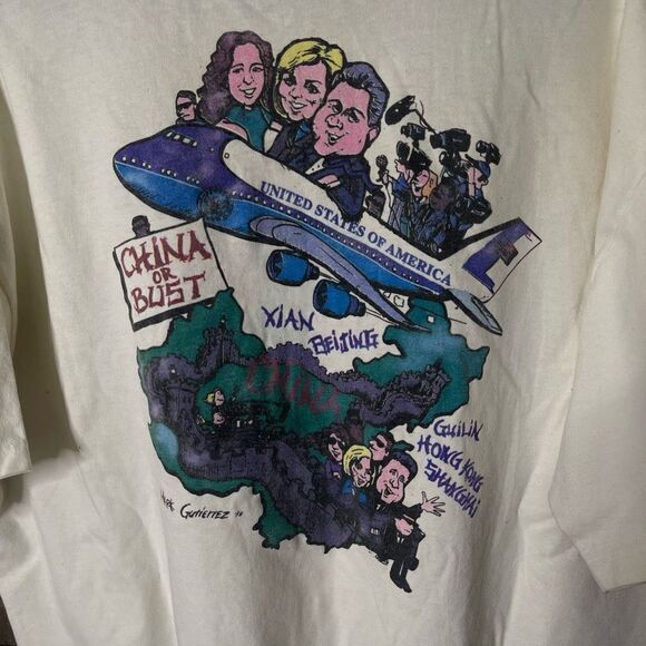 Vintage 1998 Clinton Trip To China T Shirt XL - Picture 1 of 5